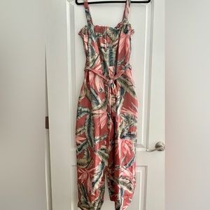 Tropical print linen jumpsuit